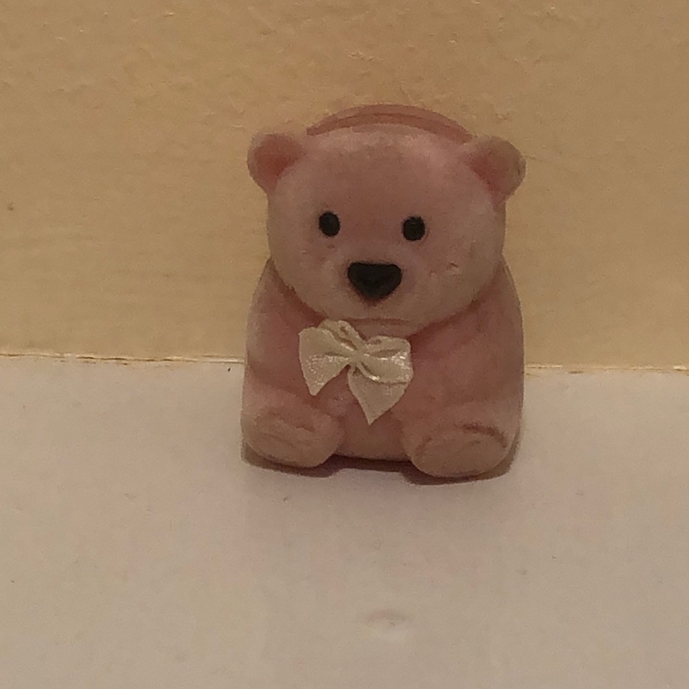 Pink Teddy Bear Ring Box with a White Bow